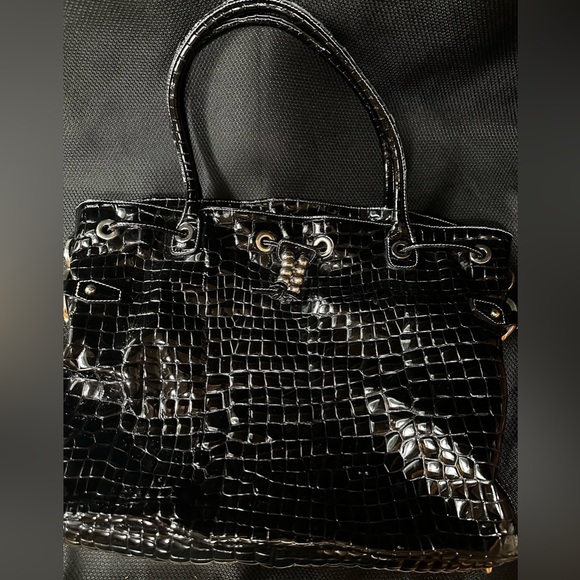 Charles David Large Black Patent Leather Top Handle Satchel Handbag - Picture 4 of 16